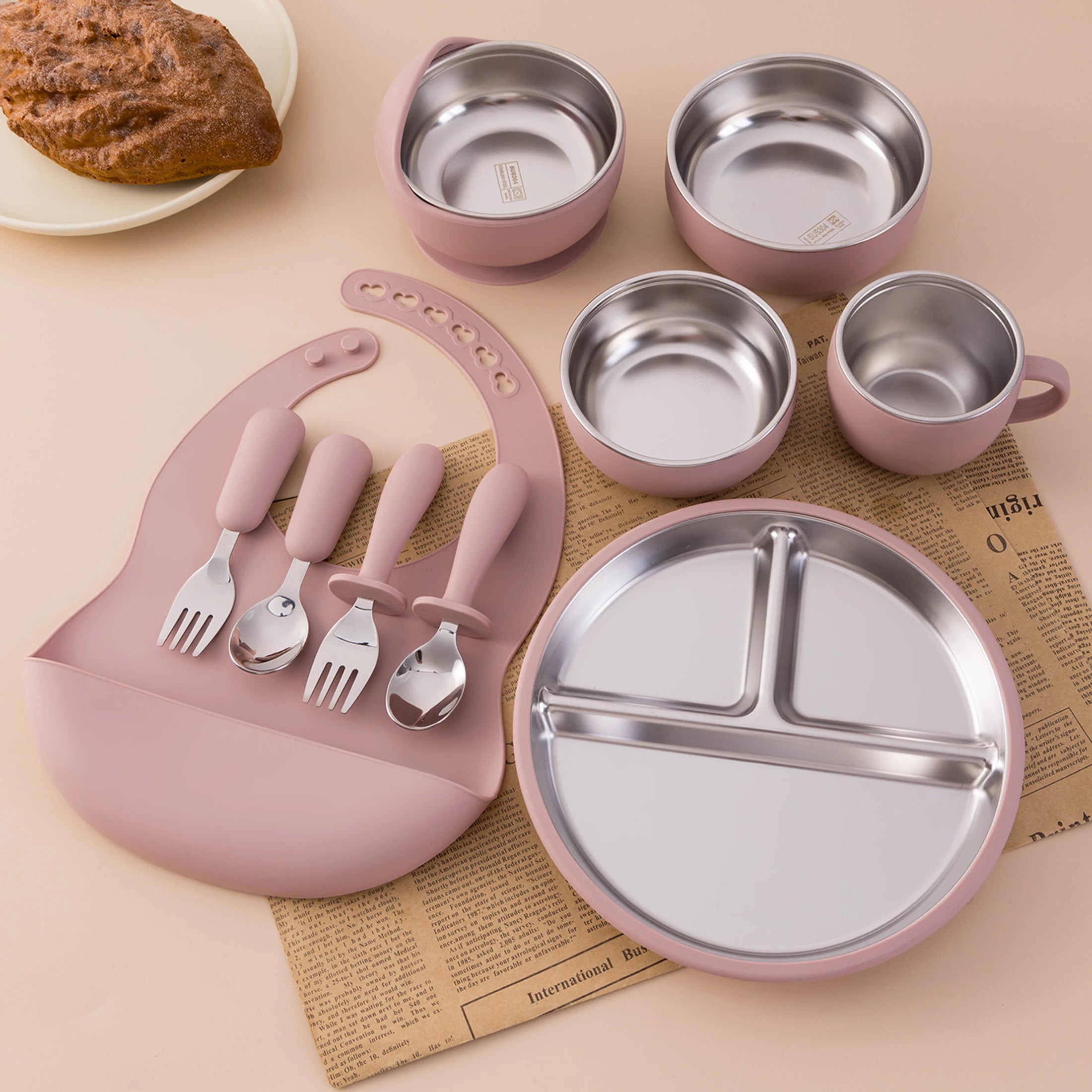 10-Piece Stainless Steel Silicone Baby Feeding Set | Oliver & Company Montessori Toys