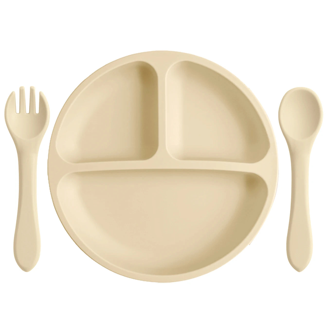 Beach Sand round divided plate with matching spoon and fork
