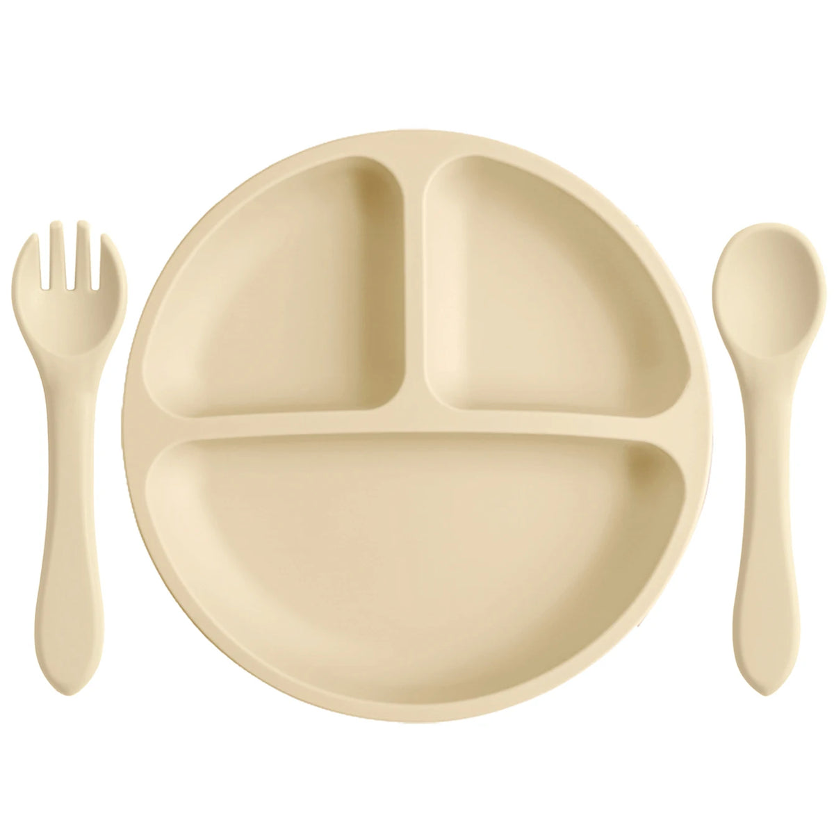 Beach Sand round divided plate with matching spoon and fork