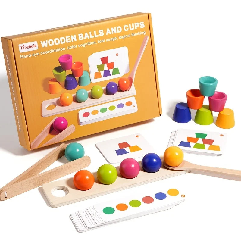 Wooden Balls and Cups Color Sorting Game for Toddlers