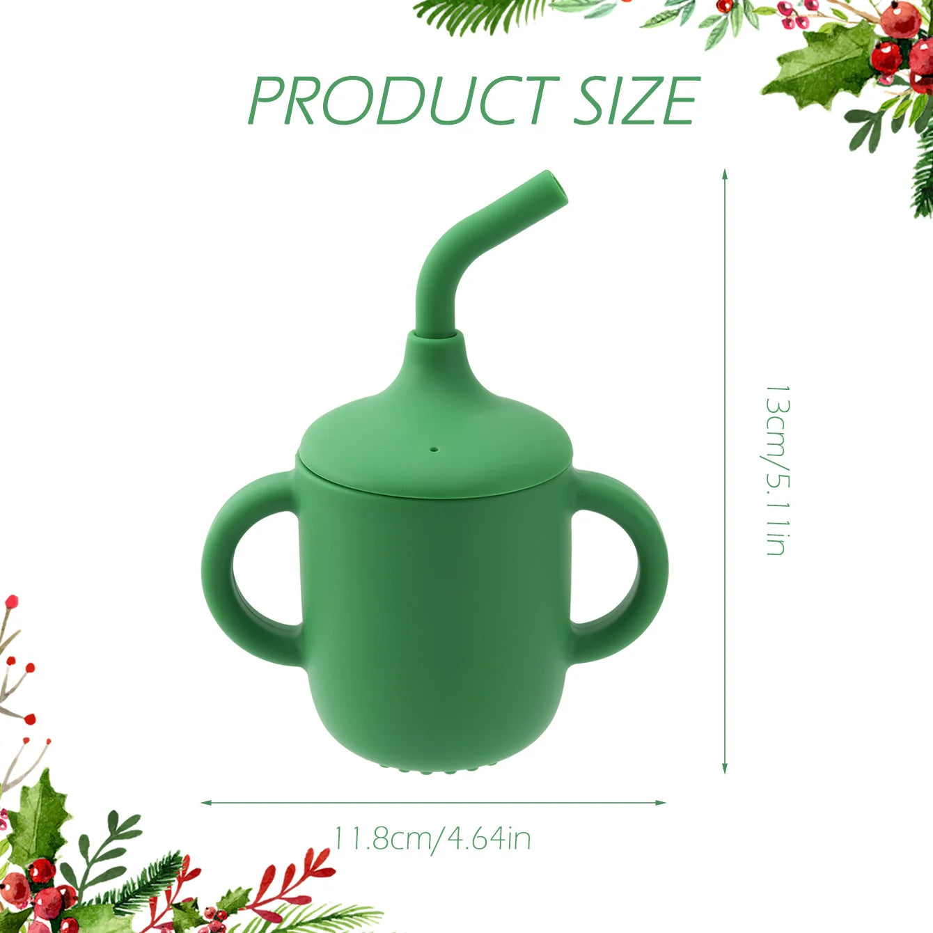 Silicone straw cup size chart, 13 cm tall and 11.8 cm wide