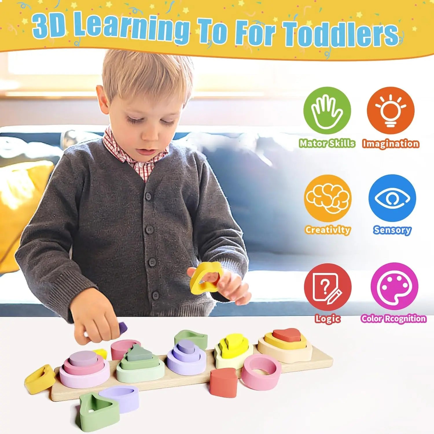 Wooden Shape Sorter & Color Stacker | Montessori Toy | Oliver & Company