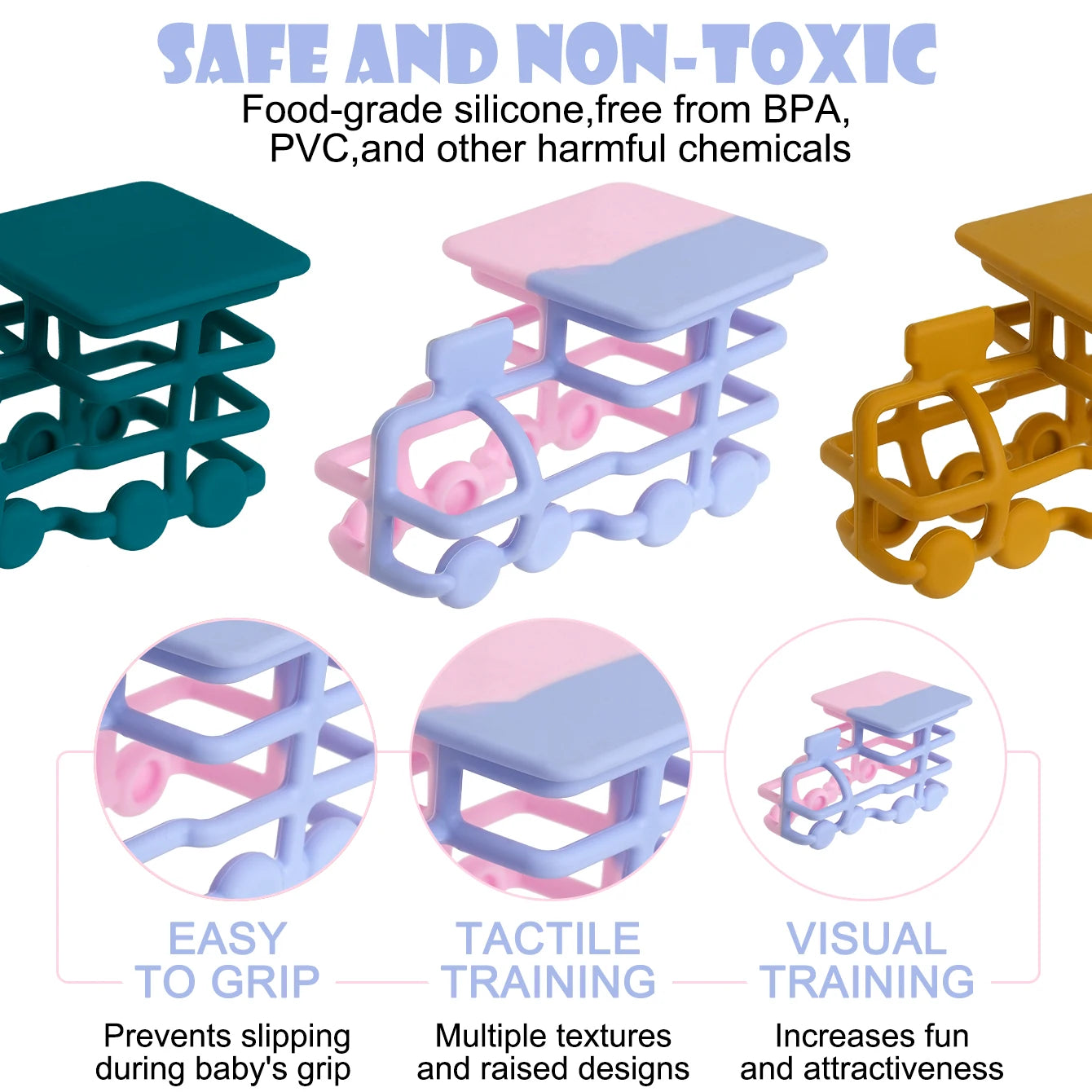 Safe silicone train teether that is easy to grip