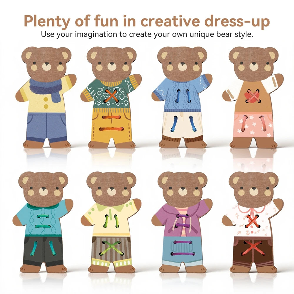 Wooden Bear Dress-Up Threading Toy