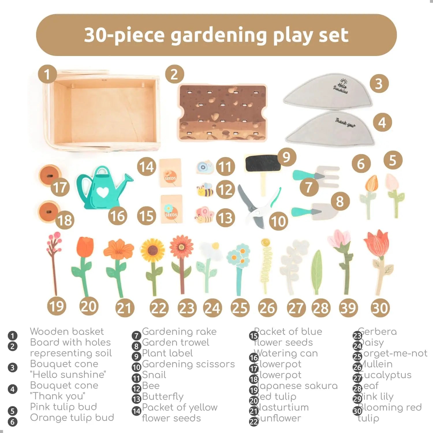 Wooden Garden Play Set – Montessori Pretend Play Toy Ages 3-6
