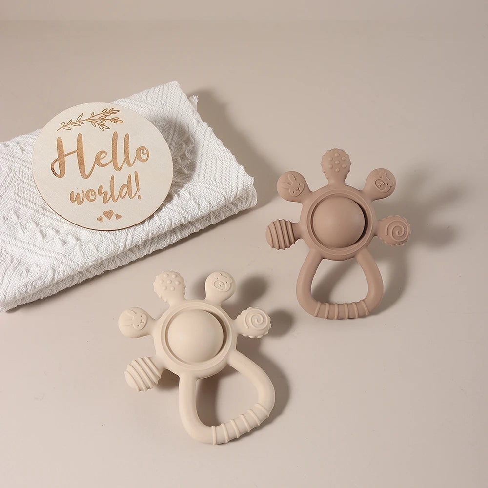 Crab Silicone Rattle Teether - Baby Hand Bell Teething Toy