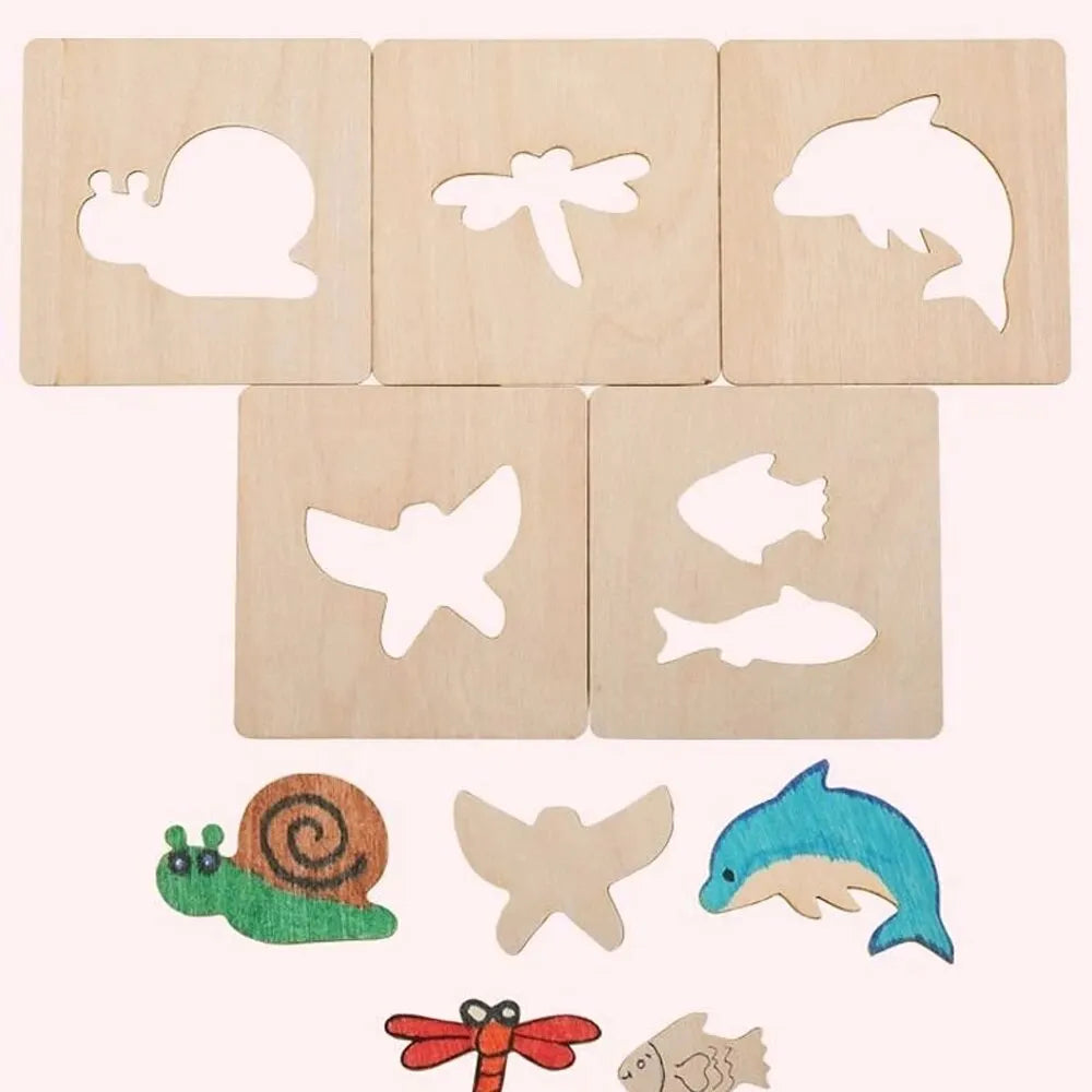 20-pcs Montessori Wooden Drawing Stencils | Oliver Montessori