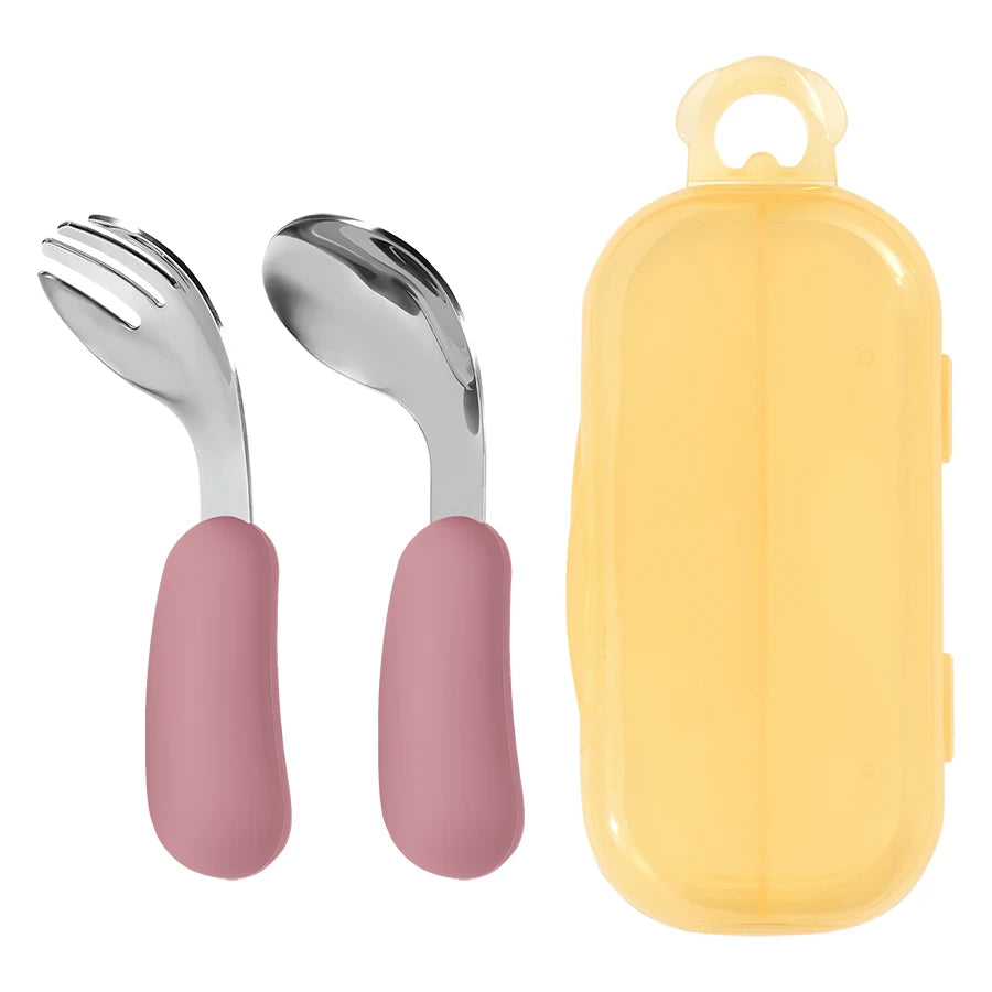 2-Piece Stainless Steel Silicone Fork and Spoon Set with Travel Case | Oliver & Company Montessori Toys