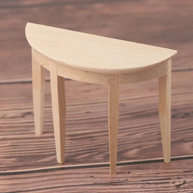 Mini Wooden Half-Round Table – 1:12 Scale Dollhouse Tea Table & Living Room Accent