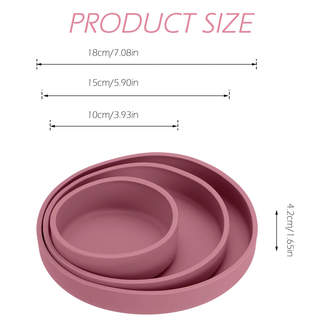 Three nesting plates, 18cm, 15cm and 10cm wide, 4.2cm deep