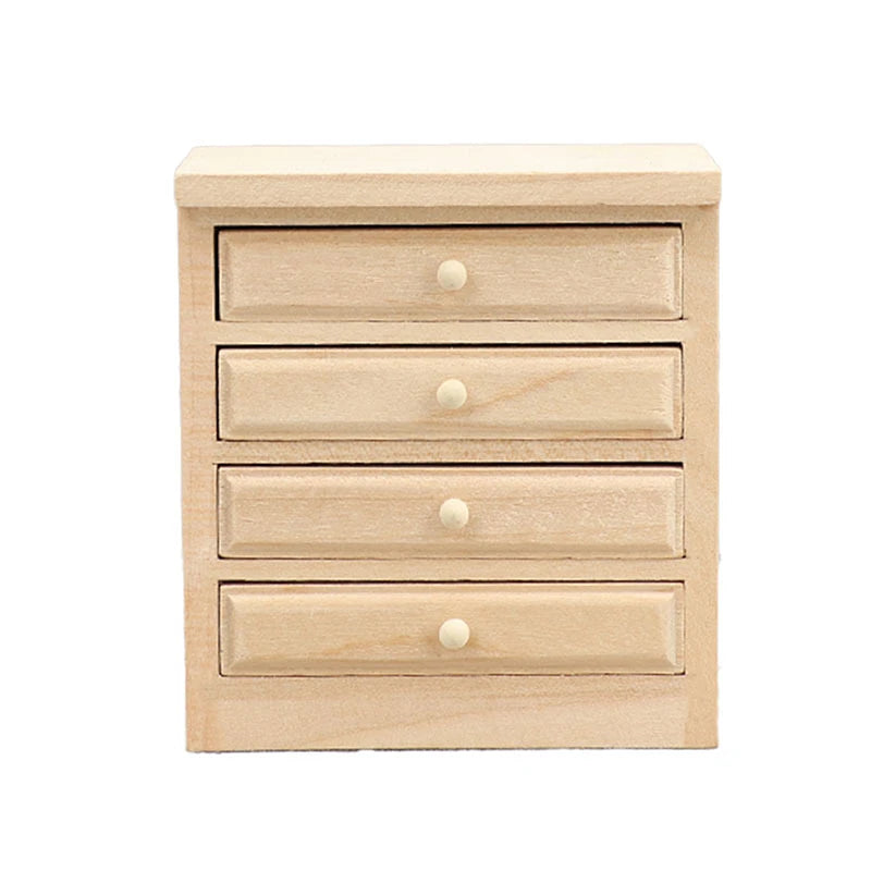 Wooden dresser with four drawers on a white background