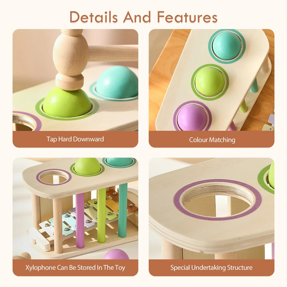 Wooden Pound and Xylophone Ball Set for Babies and Toddlers