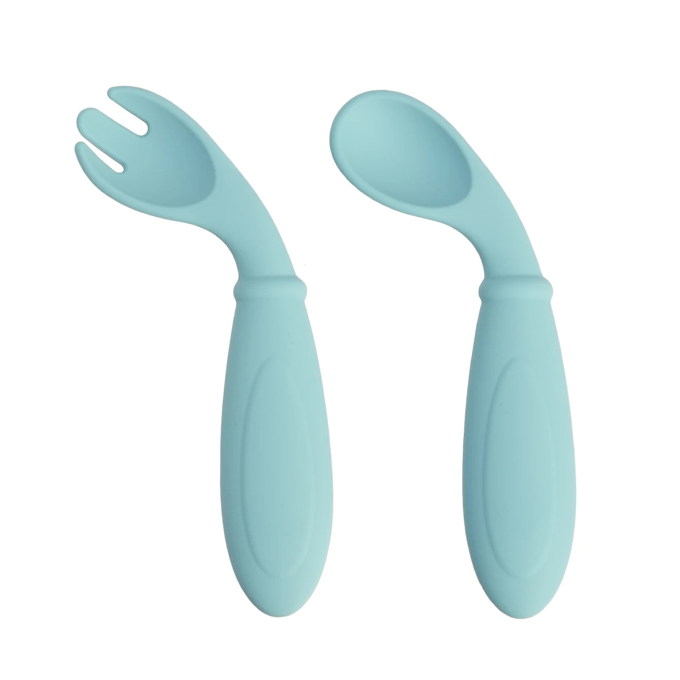 Aqua curved silicone spoon and fork