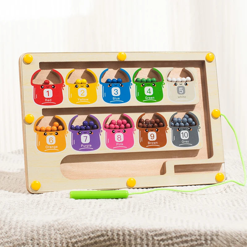Color sorting toy with numbered and colored bins on a white background