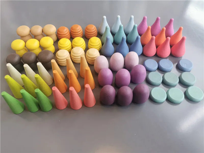 Montessori Rainbow & Natural Wood Loose Parts and Sorting Box