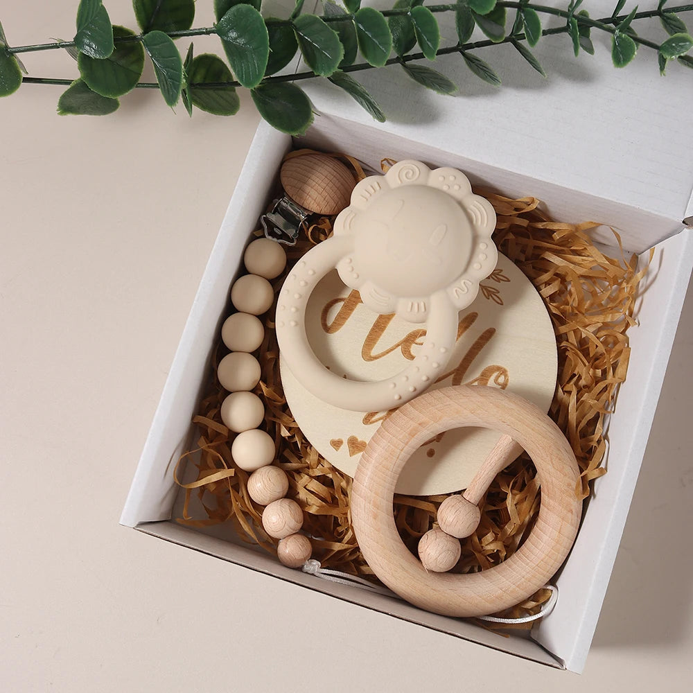 Baby smiley rattle with wooden toy