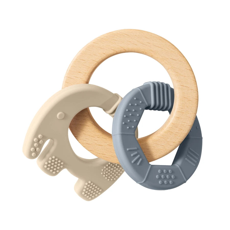 Elephant Silicone & Wooden Teether Ring 