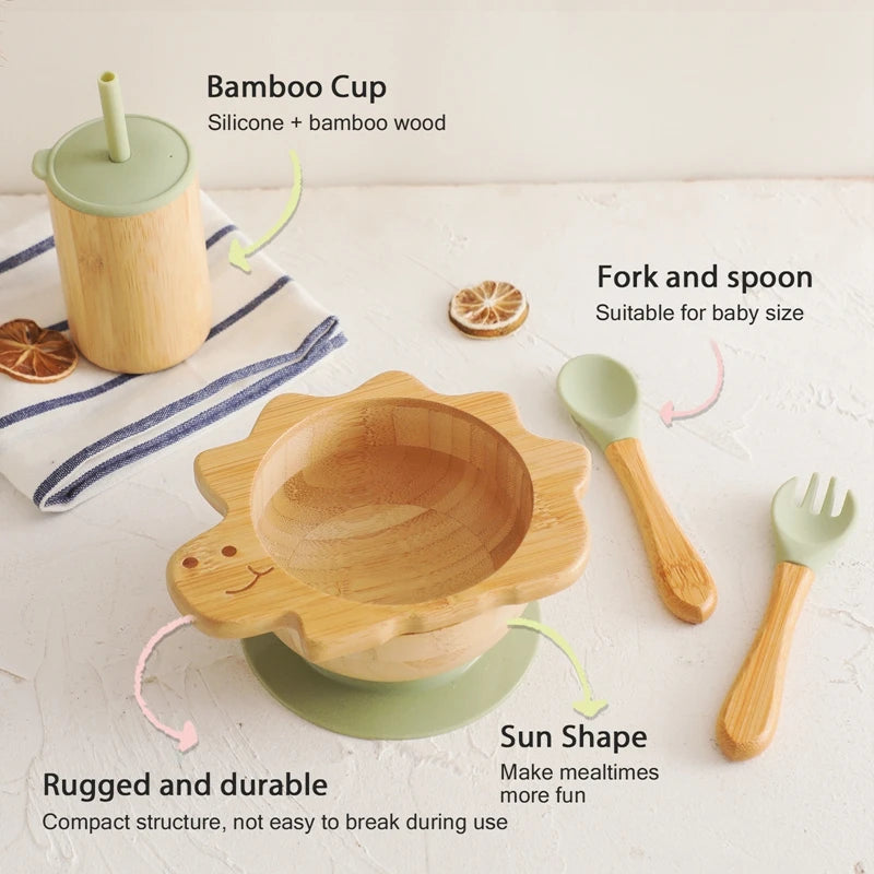 Bamboo Dinosaur Baby Bowl Set – 4PC Suction Tableware