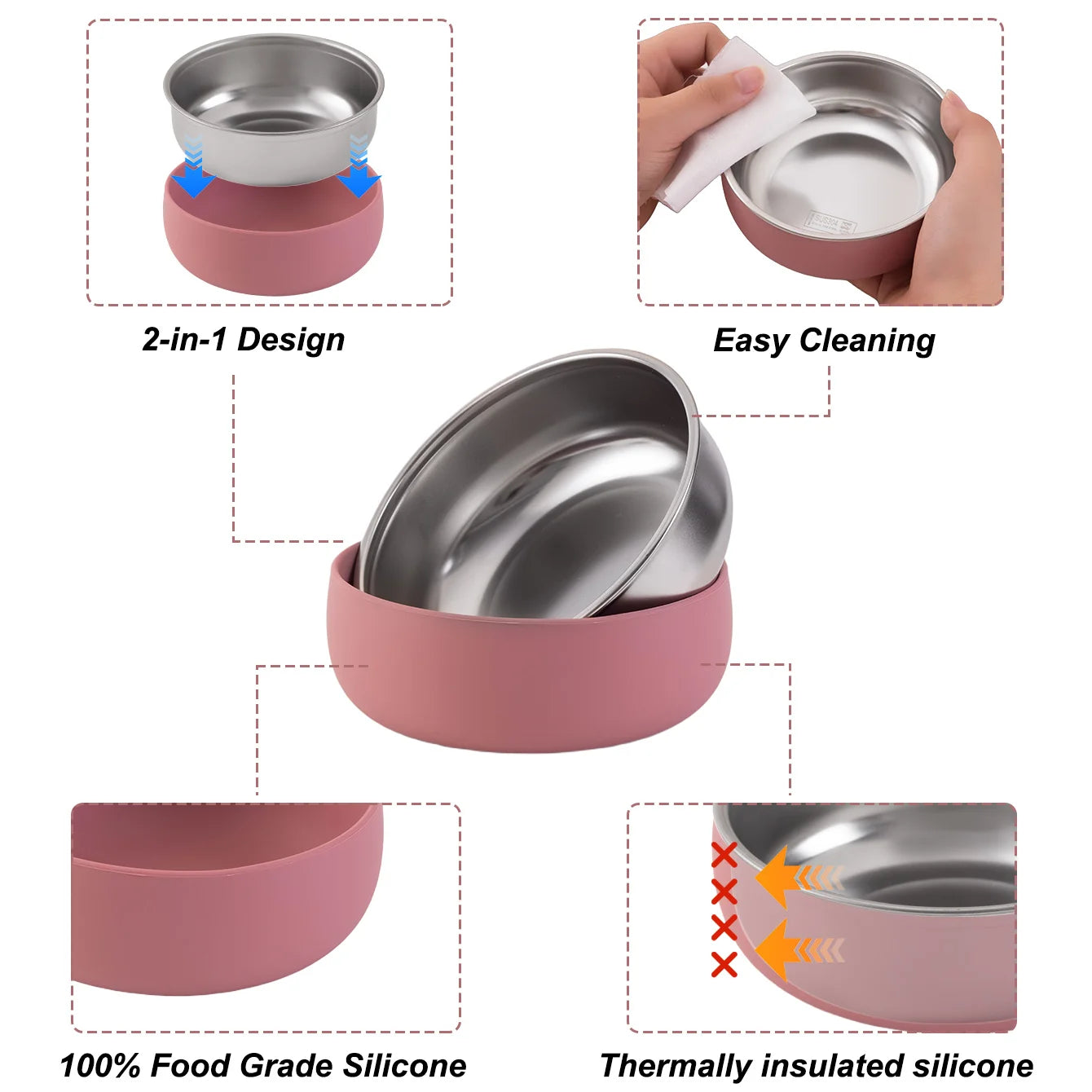 2-Piece Stainless Steel Bowl Set with Detachable Silicone Bases | Oliver Montessori Toys