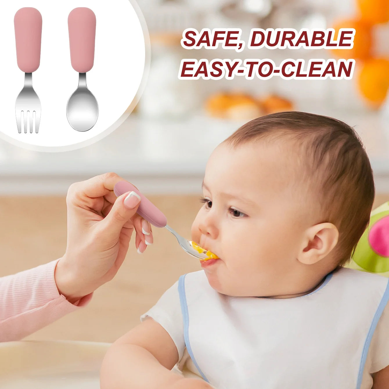 2-Piece Stainless Steel Silicone Fork and Spoon Set | Oliver & Company Montessori Toys