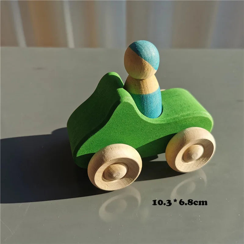 Wooden Stacking Bridge, Cars & Forest Trees Set - Montessori Imaginative Play