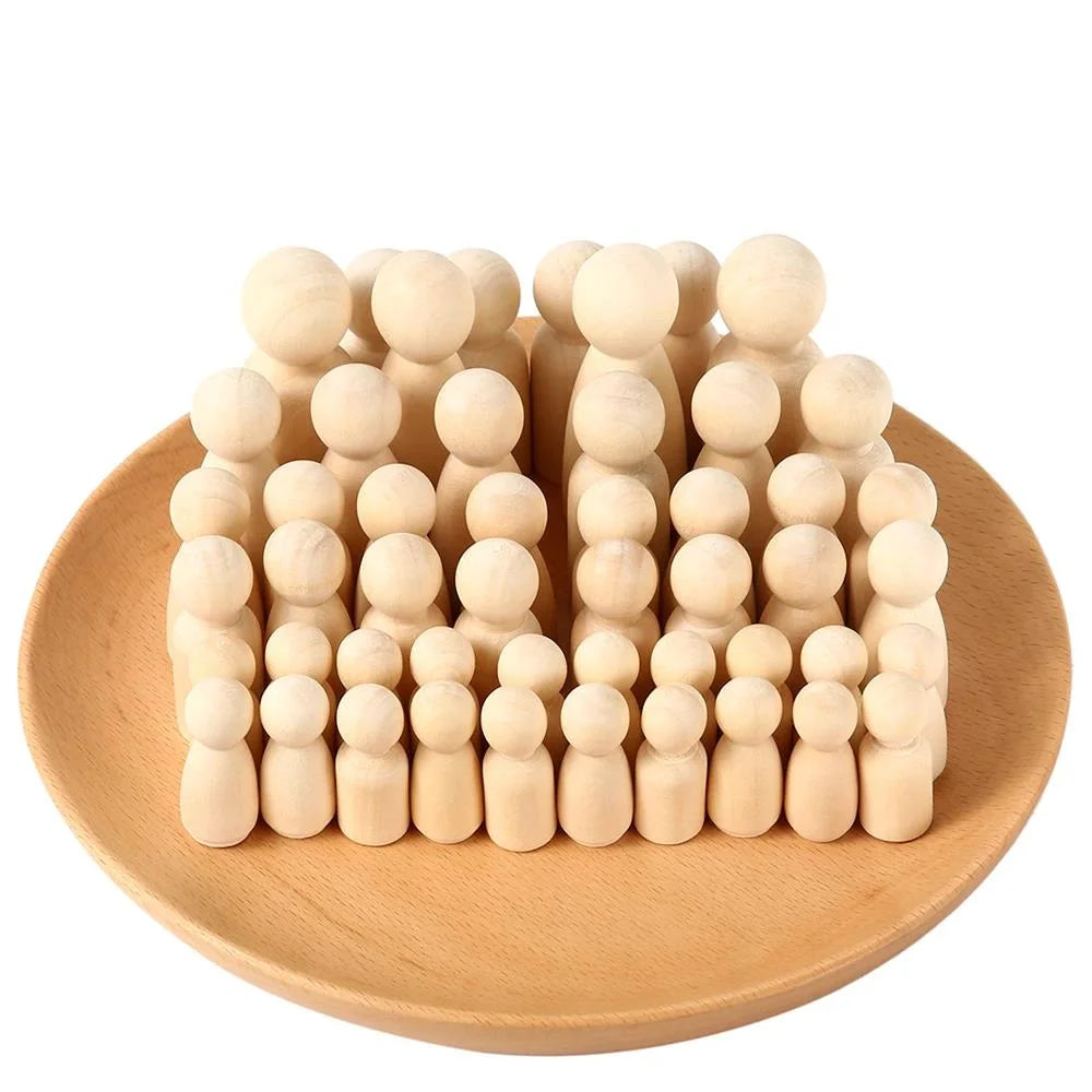 50pcs Unpainted Wooden Peg Dolls | Oliver Montessori Toys