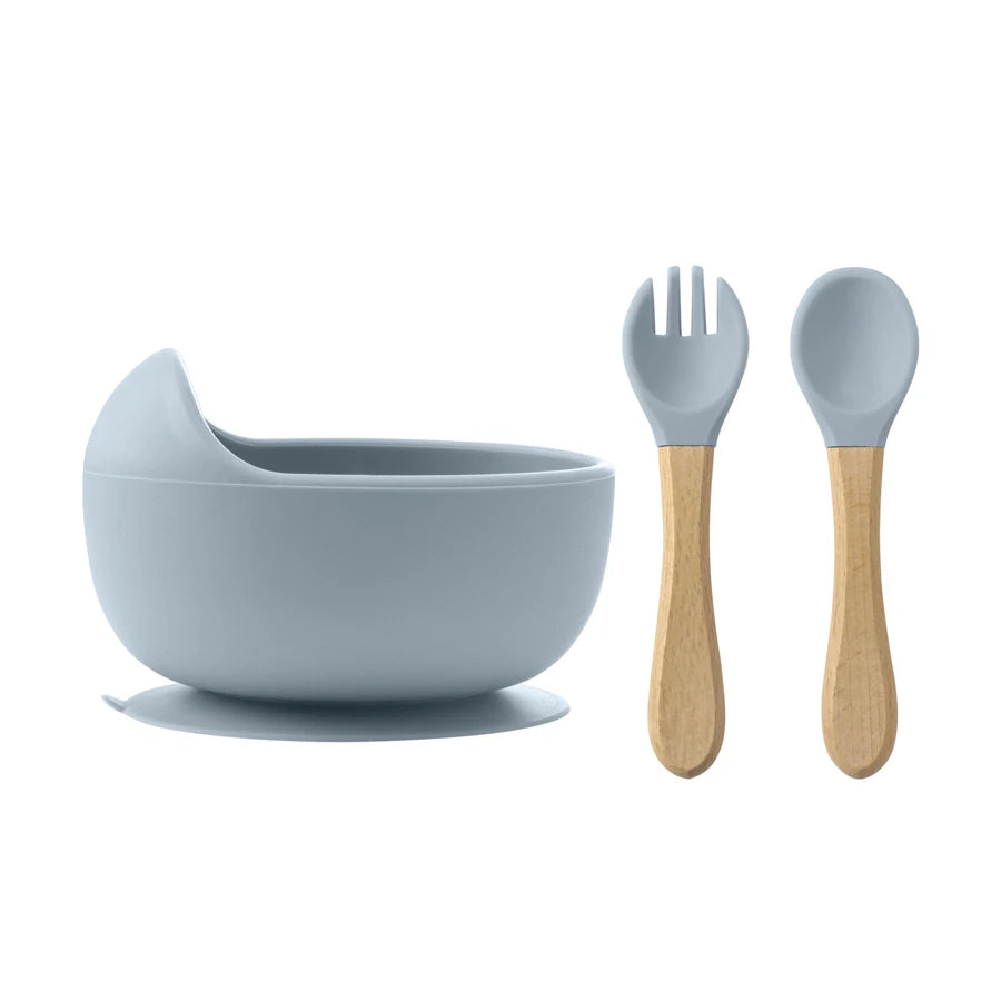 3Pcs Silicone Baby Feeding Set – Suction Bowl + Spoon & Fork
