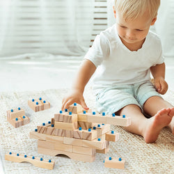 The Little Architect Wooden Building Blocks: Montessori educational toy for kids. Durable natural wood, available in 100, 200, or 300-piece sets.