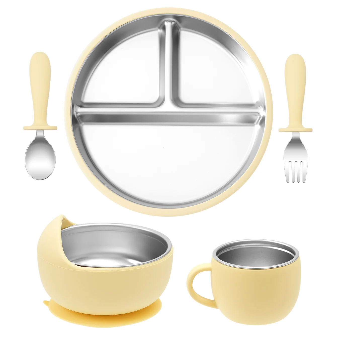 5-Piece Stainless Steel Silicone Baby Feeding Set with Cup | Oliver Montessori Toys