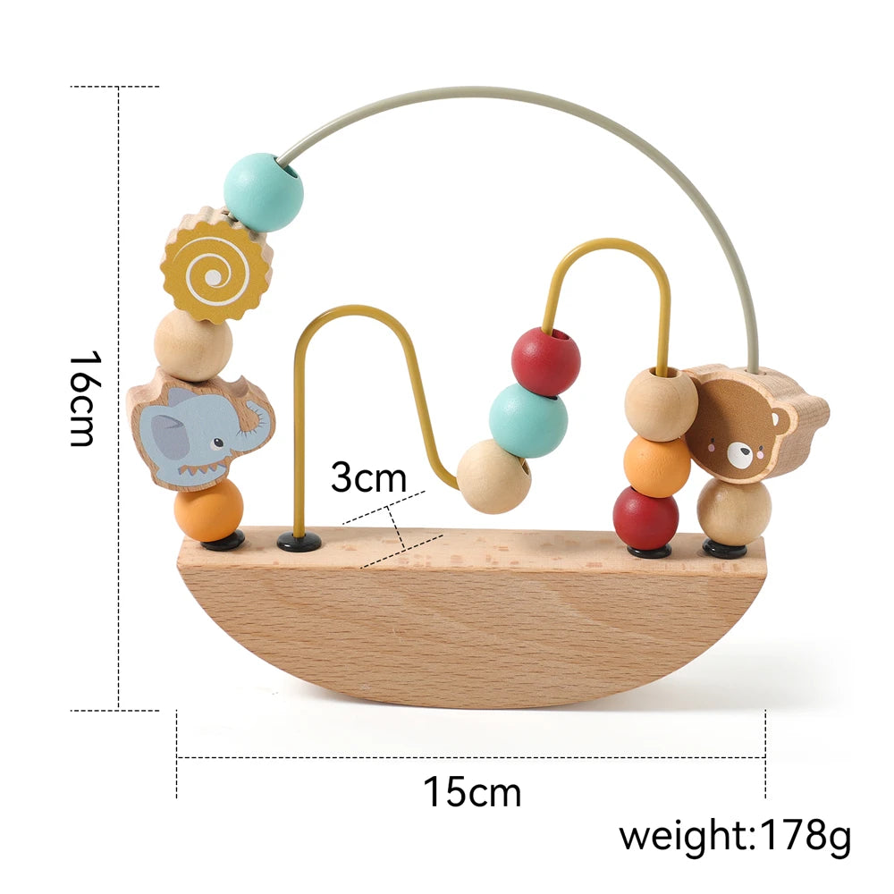 Wooden bead maze, 16cm tall and 15cm wide