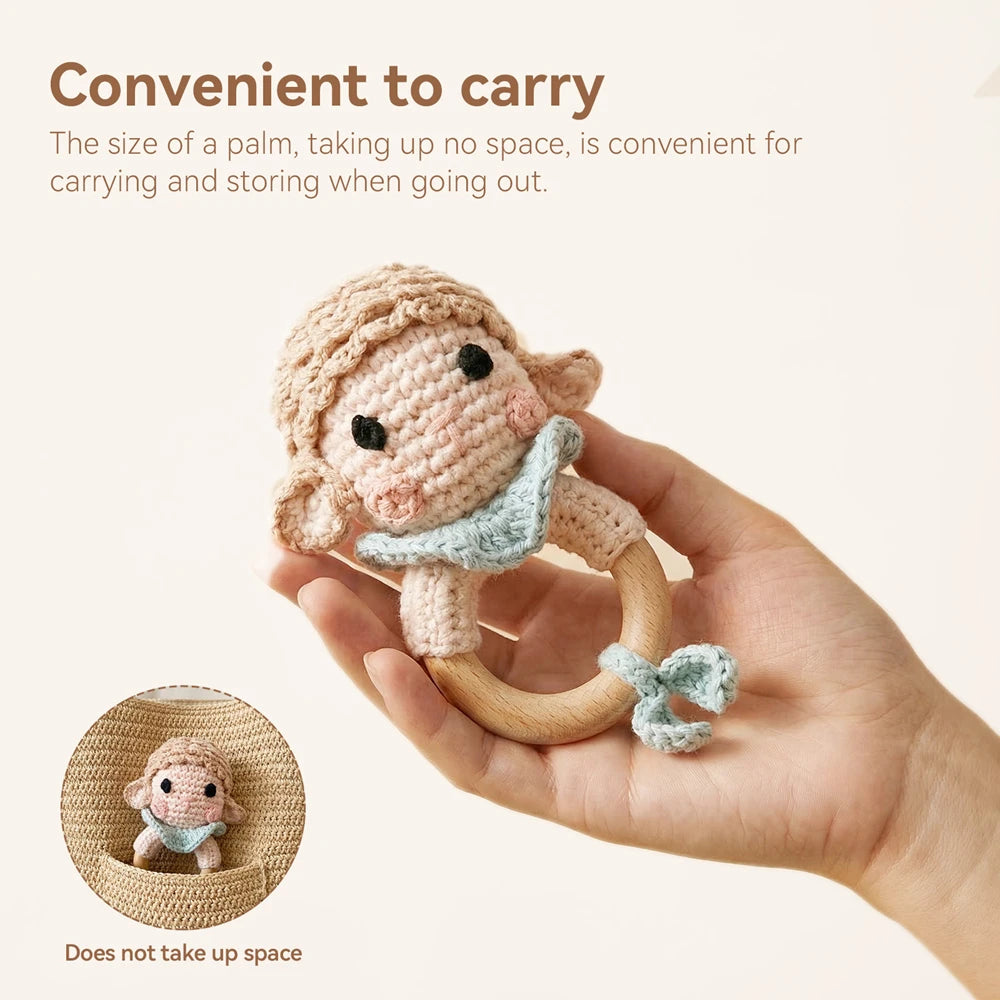 Handmade Crochet Sheep Rattle with Wooden Ring - Oliver & Company