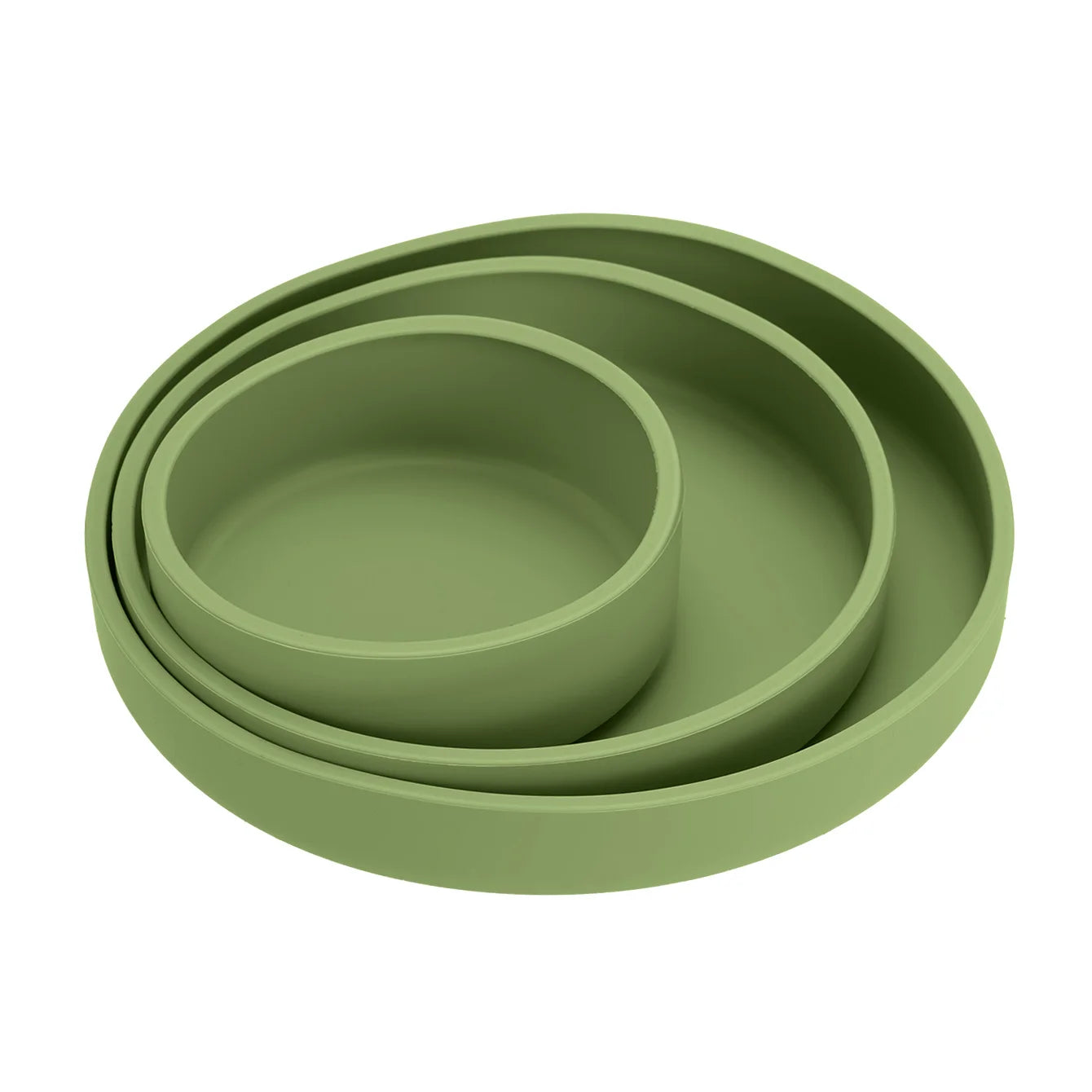 Olive green set of three nesting silicone plates
