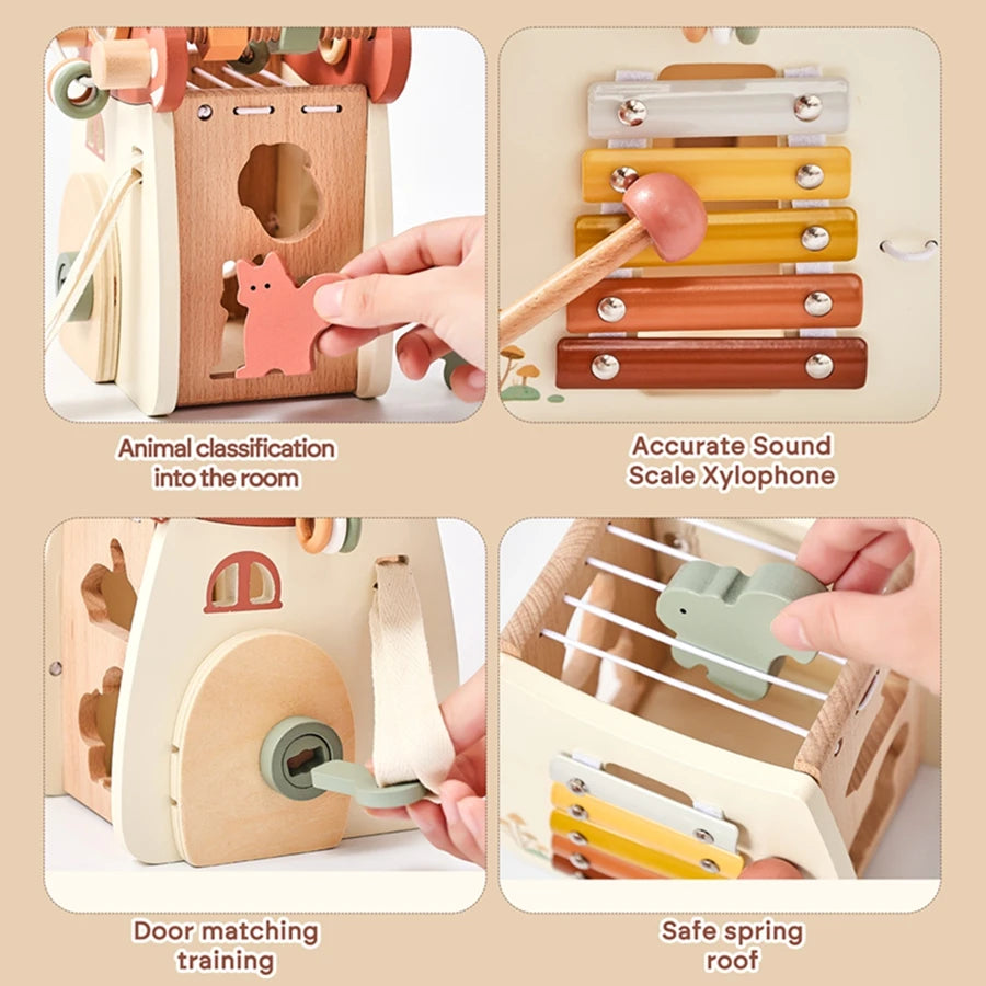 Wooden Mushroom Activity Cube | Oliver & Company Montessori Toys