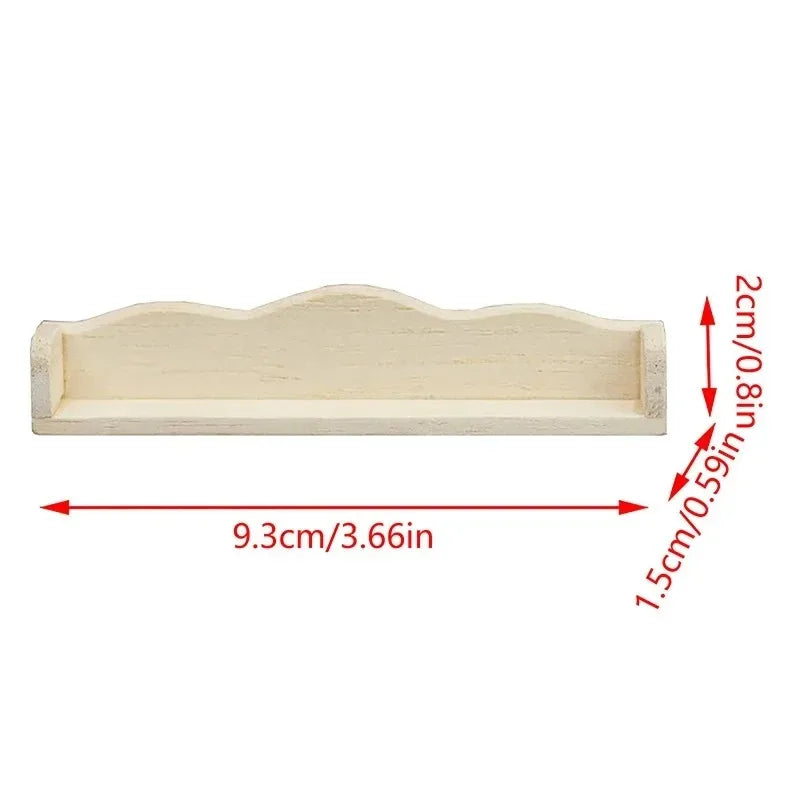 Wooden shelf with measurements on a white background