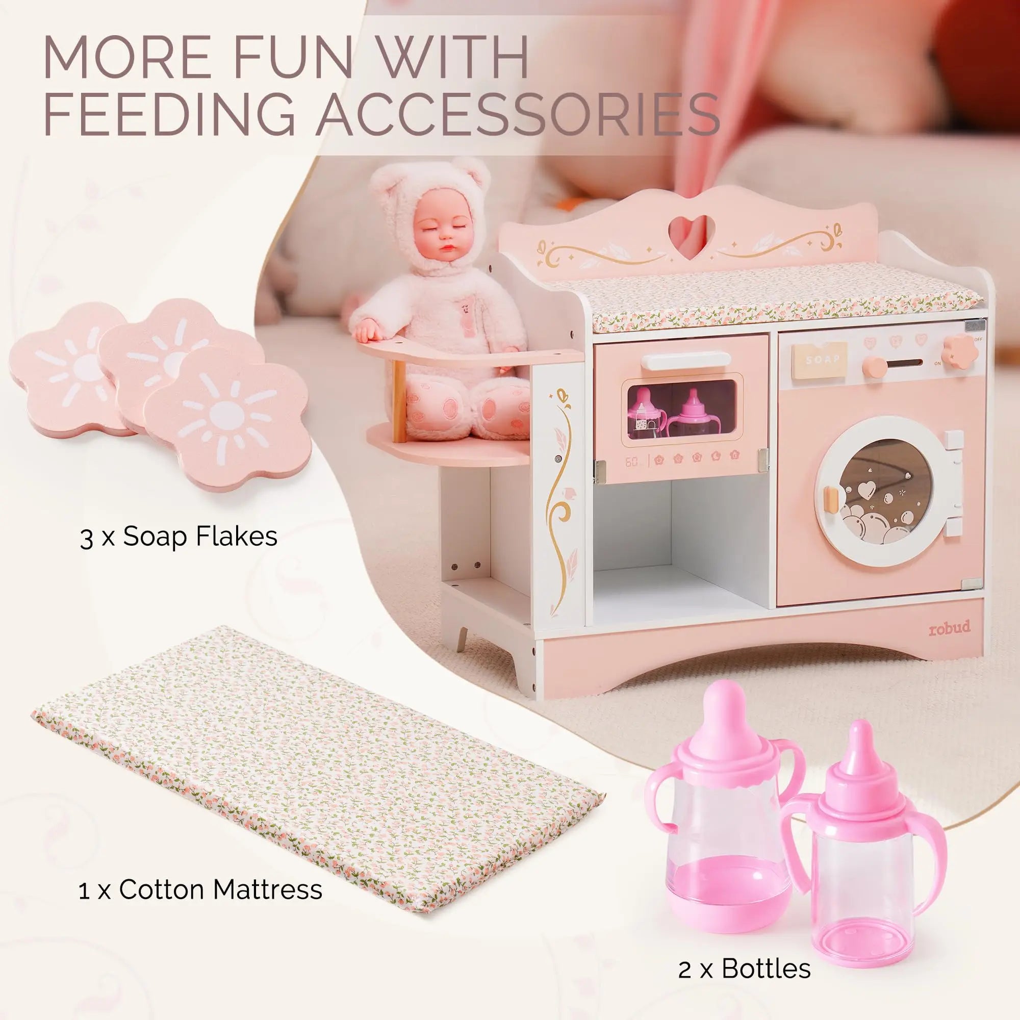 6-in-1 Wooden Baby Doll Care Station - Pink
