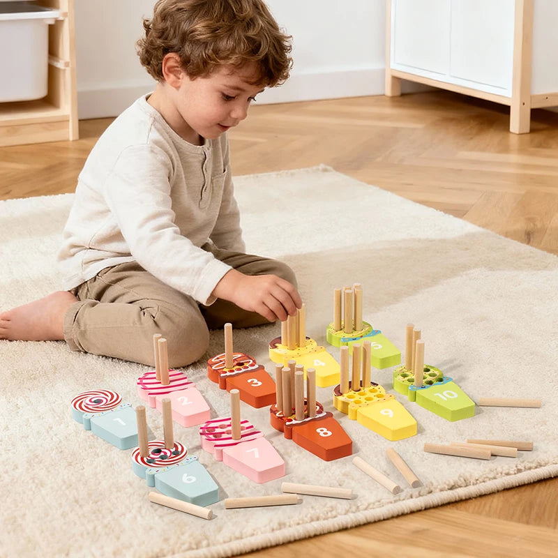 Wooden Ice Cream Cone Counting Math Sett | Oliver Montessori Toys