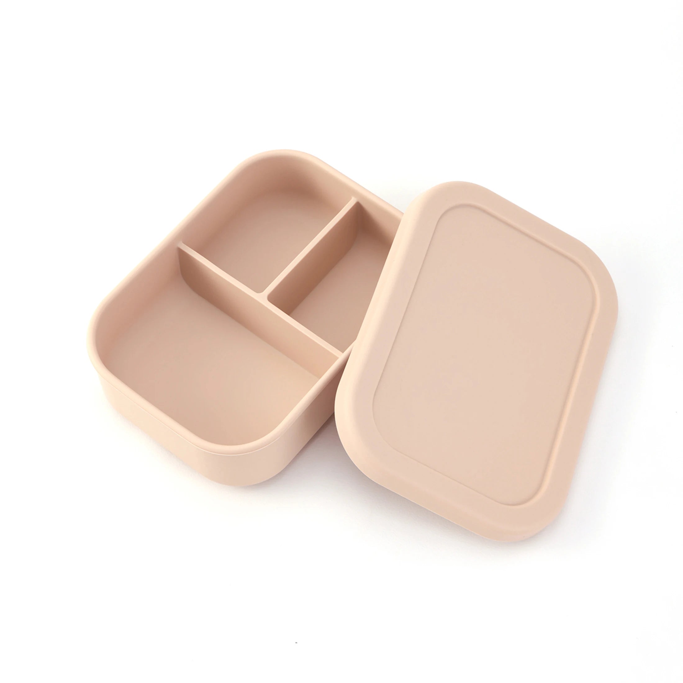Beige 3-compartment silicone bento lunch box