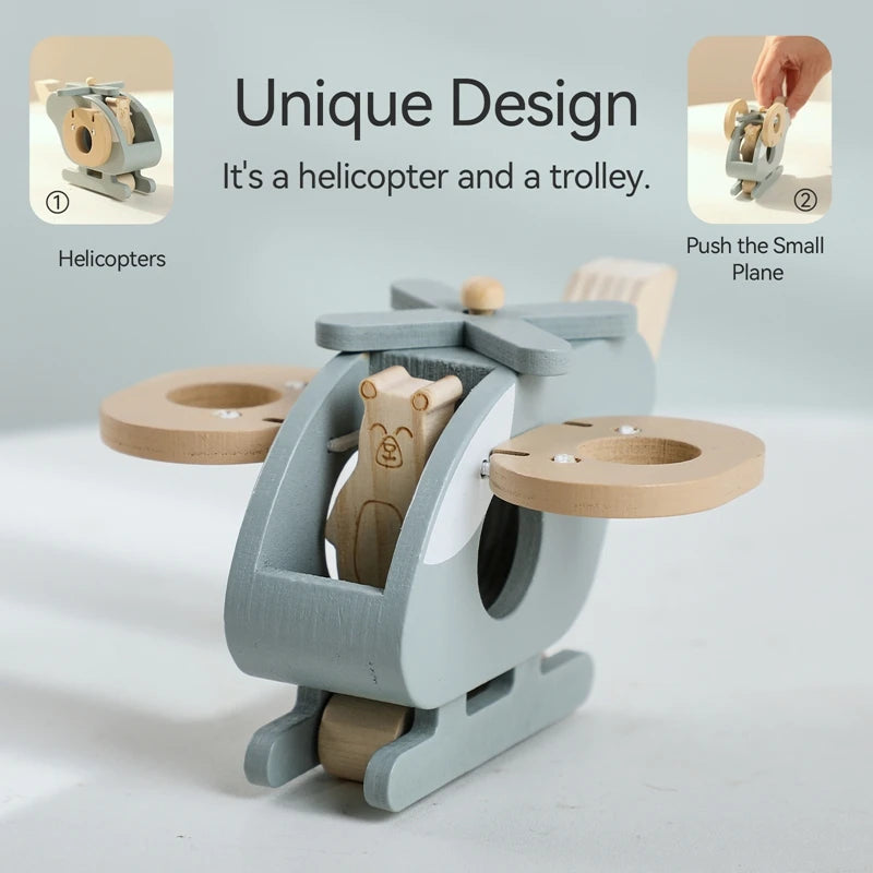 Hand-Pushed Wooden Helicopter Toy | Oliver Montessori
