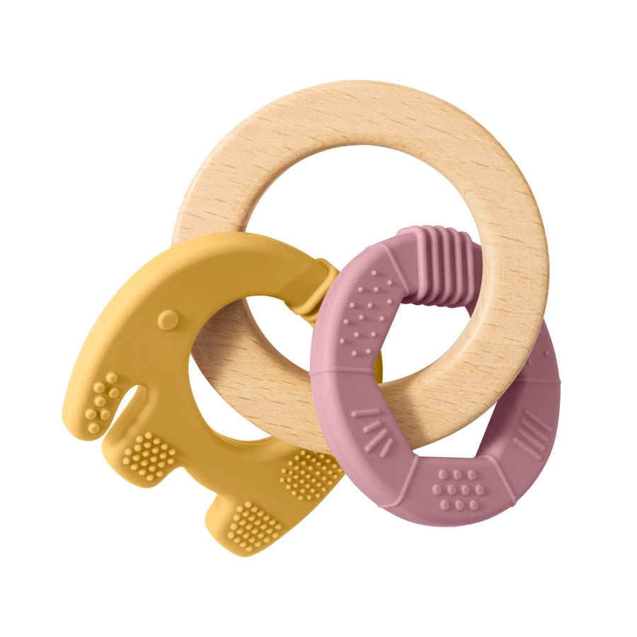 Elephant Silicone & Wooden Teether Ring 