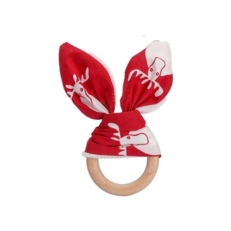 Christmas Bunny Ears Wooden Teether Ring - Oliver & Company Montessori Toys