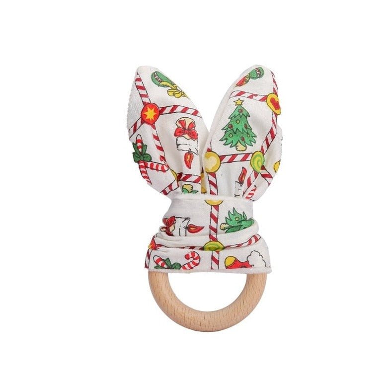 Christmas Bunny Ears Wooden Teether Ring - Oliver & Company Montessori Toys