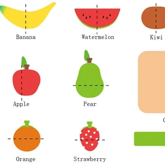 Cut Fruits and Vegetables Wooden Toys featuring wooden strawberries, watermelon, apple, and pumpkin, designed for imaginative play and skill development in children.