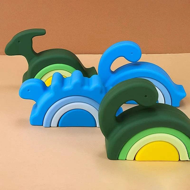 Dinosaur Shape Soft Silicone Building Blocks - Oliver & Company Montessori Toys
