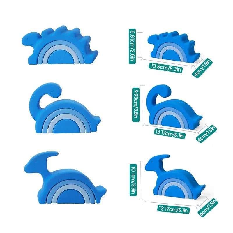 Dinosaur Shape Soft Silicone Building Blocks - Oliver & Company Montessori Toys