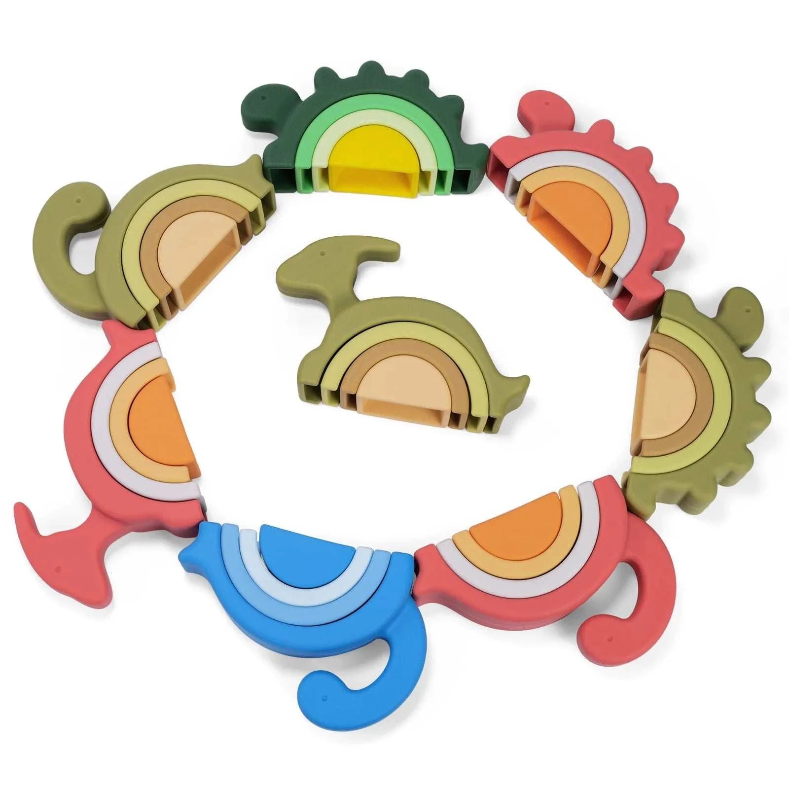 Dinosaur Shape Soft Silicone Building Blocks - Oliver & Company Montessori Toys