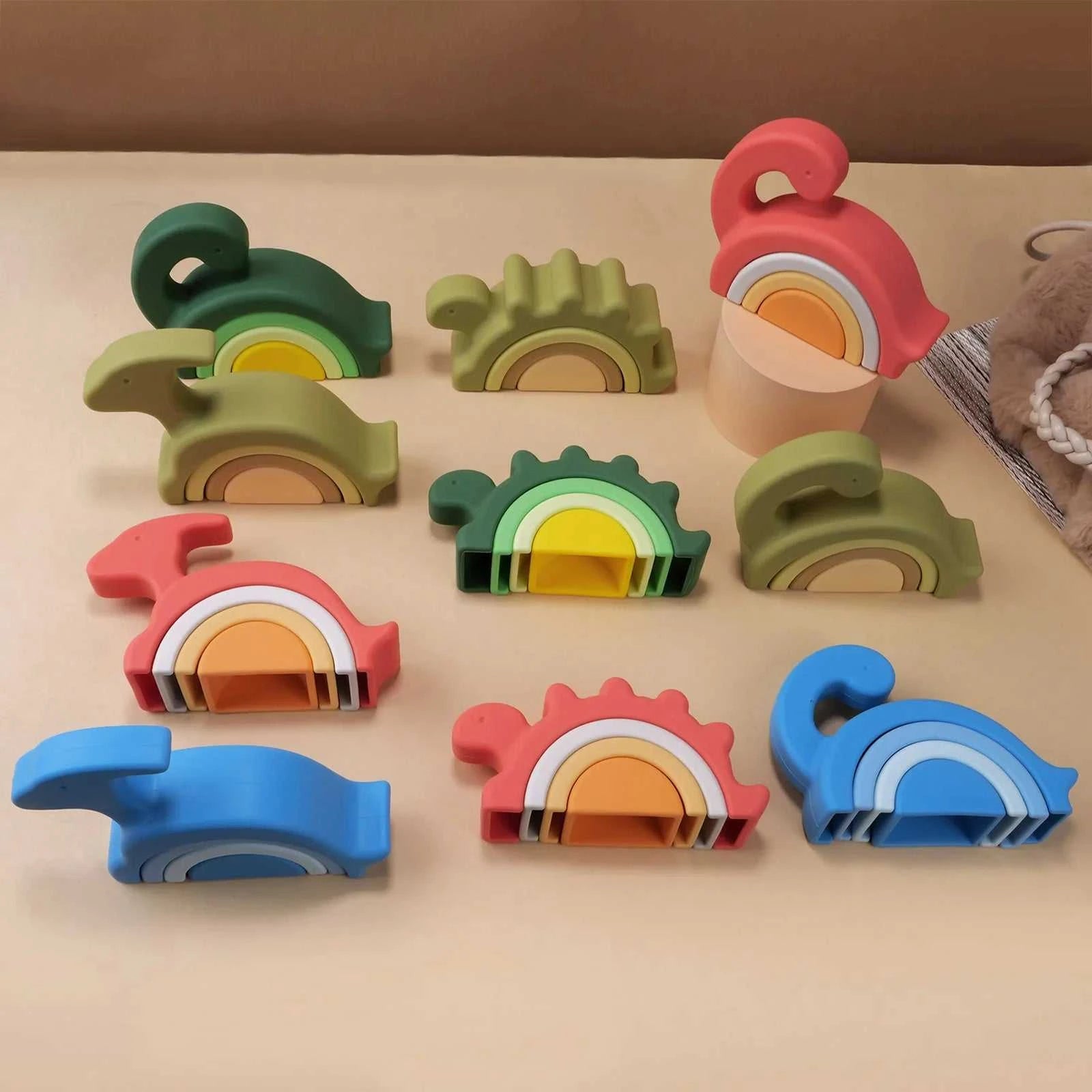 Dinosaur Shape Soft Silicone Building Blocks - Oliver & Company Montessori Toys