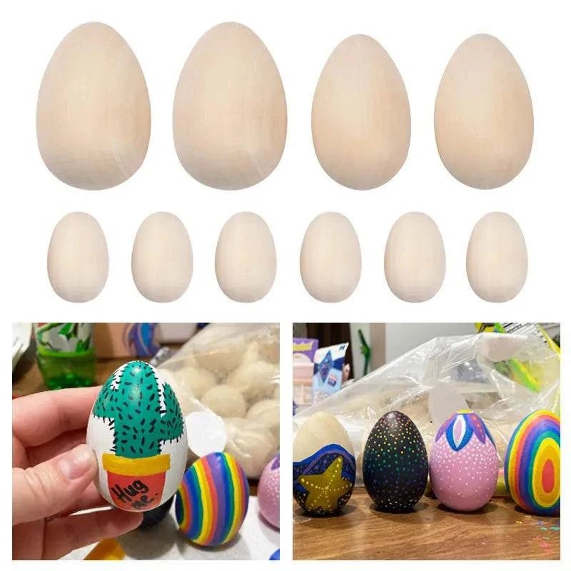 DIY Wooden Easter Eggs for painting and decorating, perfect for creative crafting and educational play. Ideal for Easter celebrations and enhancing children's coordination skills.