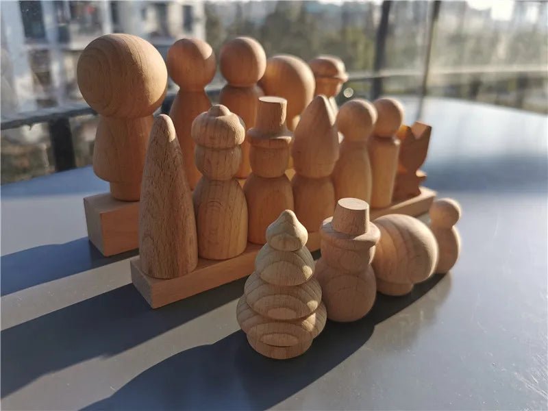 Montessori 16pcs Children's Handmade Wooden People Dolls - Oliver & Company Montessori Toys