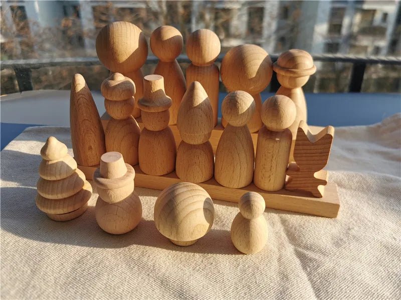 Montessori 16pcs Children's Handmade Wooden People Dolls - Oliver & Company Montessori Toys
