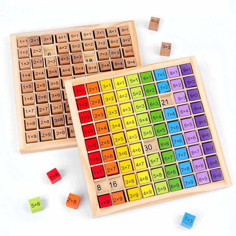 Montessori 99 Multiplication Table Teaching Aid: A compact wooden math puzzle for children, ideal for hands-on learning in Montessori and homeschooling environments.